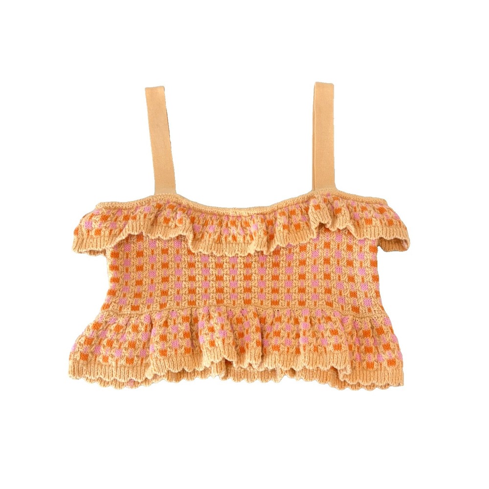 ZARA Knit Crochet Crop Top Womens M Ruffle Peplum Colorful Summer Boho Festival